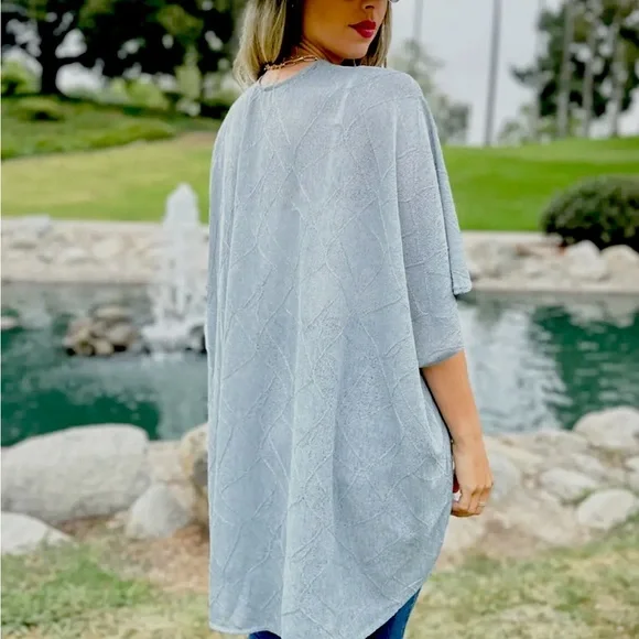 Gray kimono sheer textured loose-fit knit - Picture 3 of 6